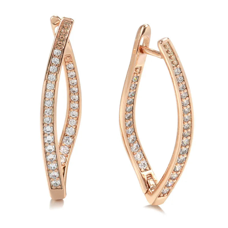 Geometric copper drop earrings for women with zircon stone accents in colour H0493.