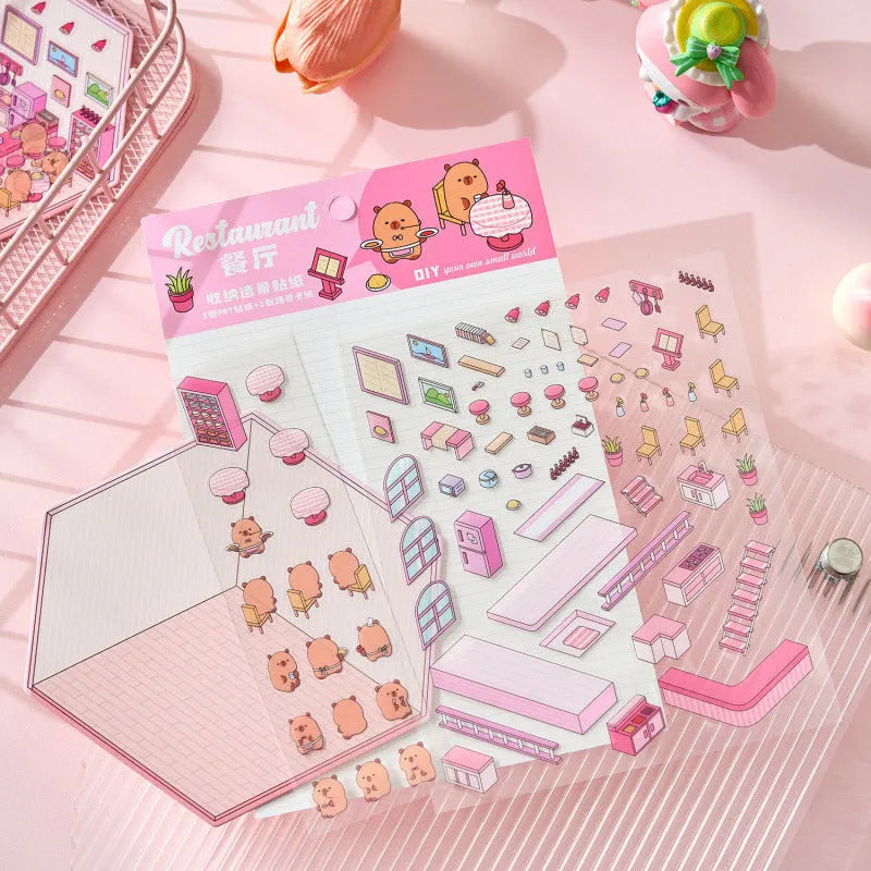 Pack of eight Capabala pre-cut cartoon storefront stickers for hand account labelling on a planner.