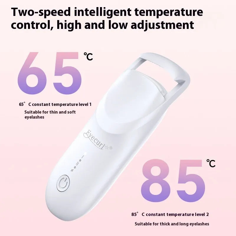 Electric heating eyelash curler with USB cable in cream white, maca pink or vanilla apricot colour options