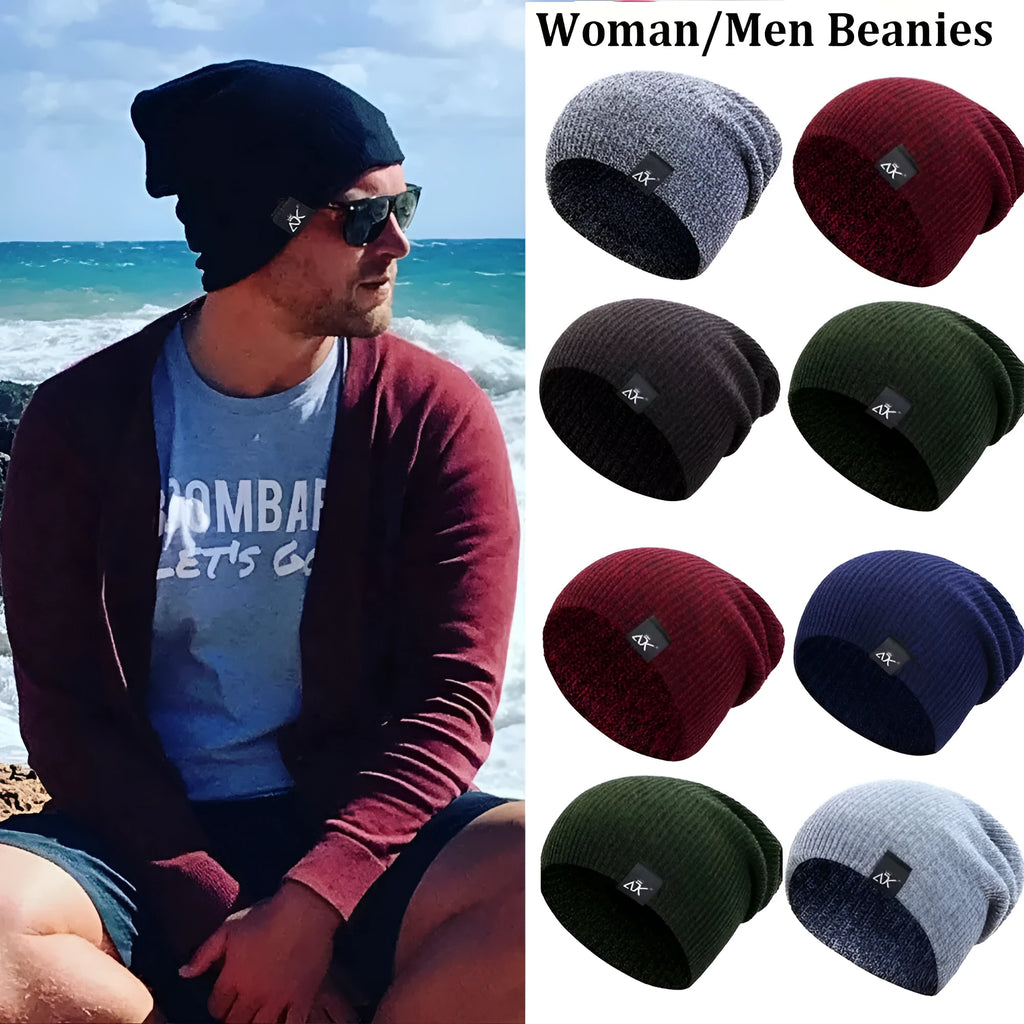 Unisex 100% acrylic knitted beanie in black, stretch fit 55-60cm for winter outdoor use