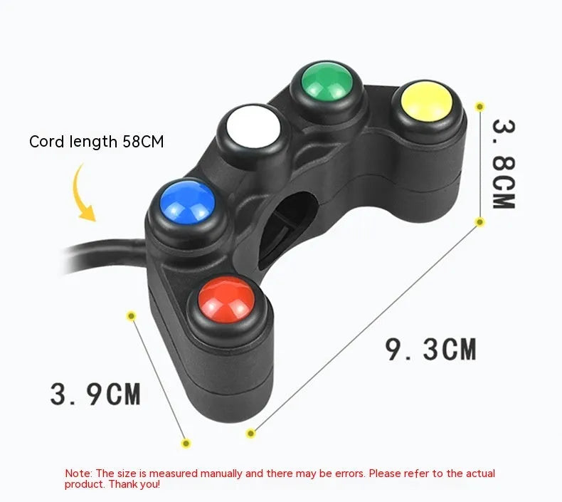 Five-colour plastic switch for vehicle electrical control with coloured buttons and connection wires