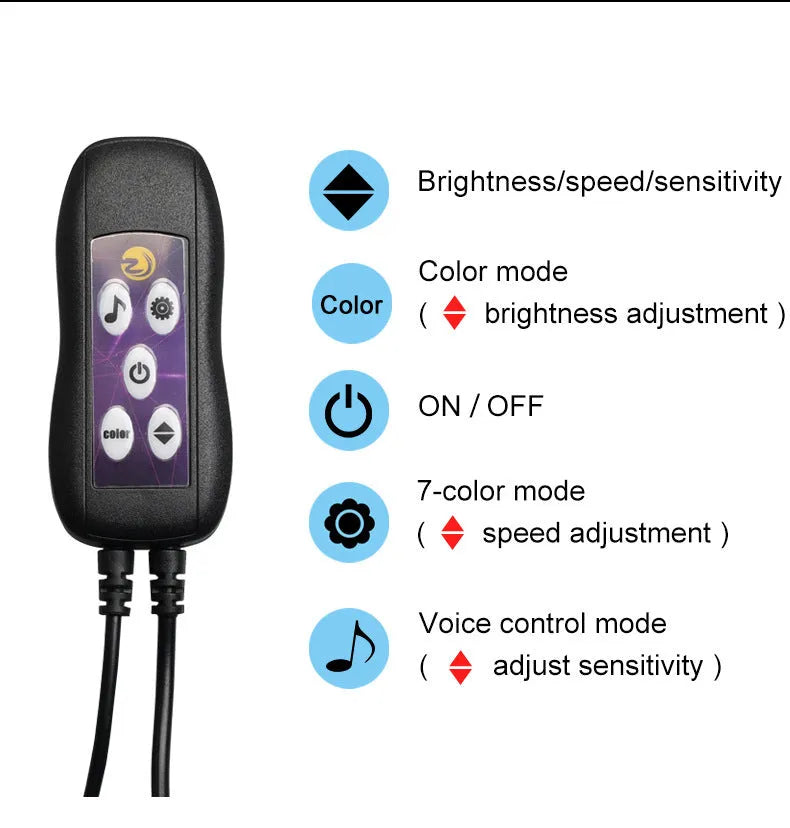 Flexible PVC USB car LED ambient light strip for dashboard and centre console colour-changing decoration.