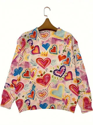 Loose fit digital printed blouse with lapel collar in various sizes