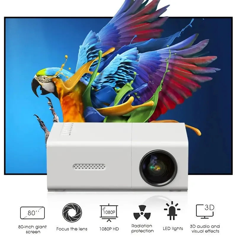 M100 Mini LED Home Projector in black or white colour with remote control and cables