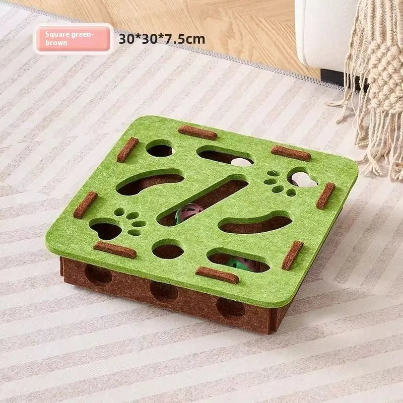 Felt cat scratching box toy measuring 30cm square with 7.5cm height in green brown, camel white, or gray colour