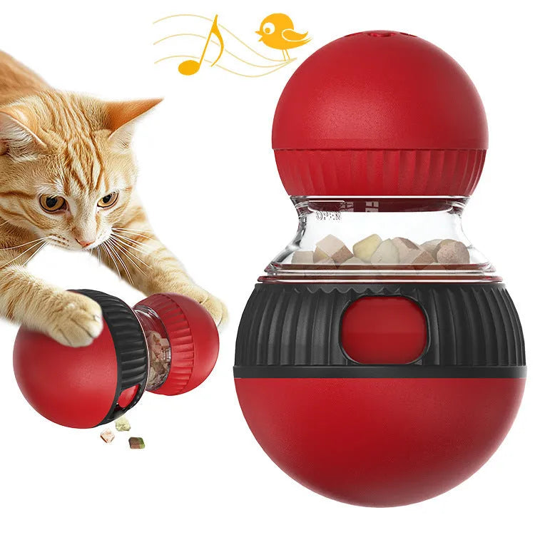 Plastic rotating cat sound ball toy with food dropping mechanism, super ball colour