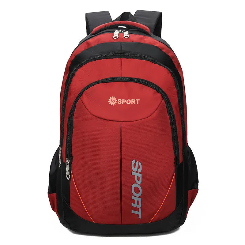 Breathable nylon backpack for men with 20-35L capacity, curved shoulder strap, and letter design in gray
