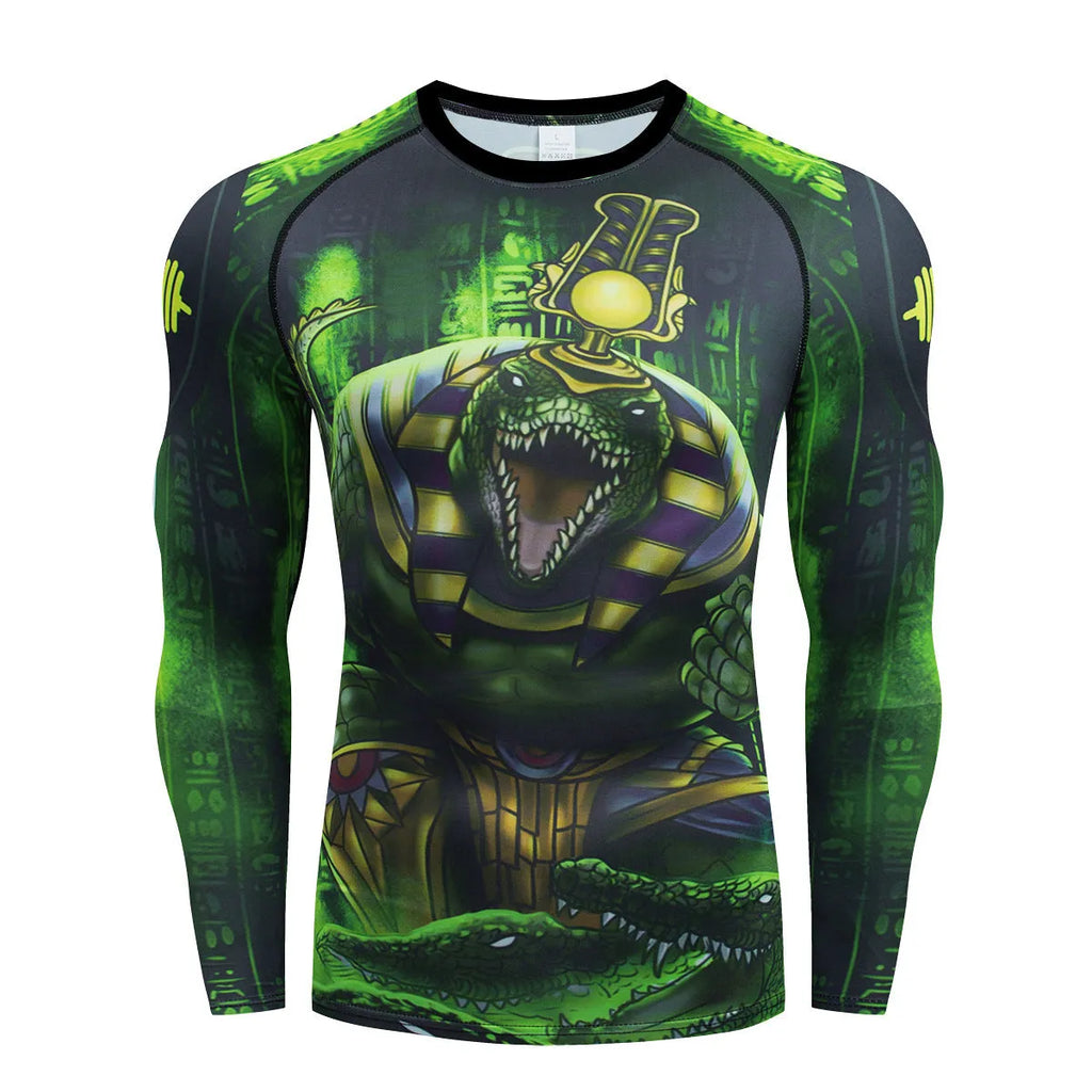 Men's slim-fit stretch sports suit set in ZF016 print design, includes long-sleeve top and trousers.