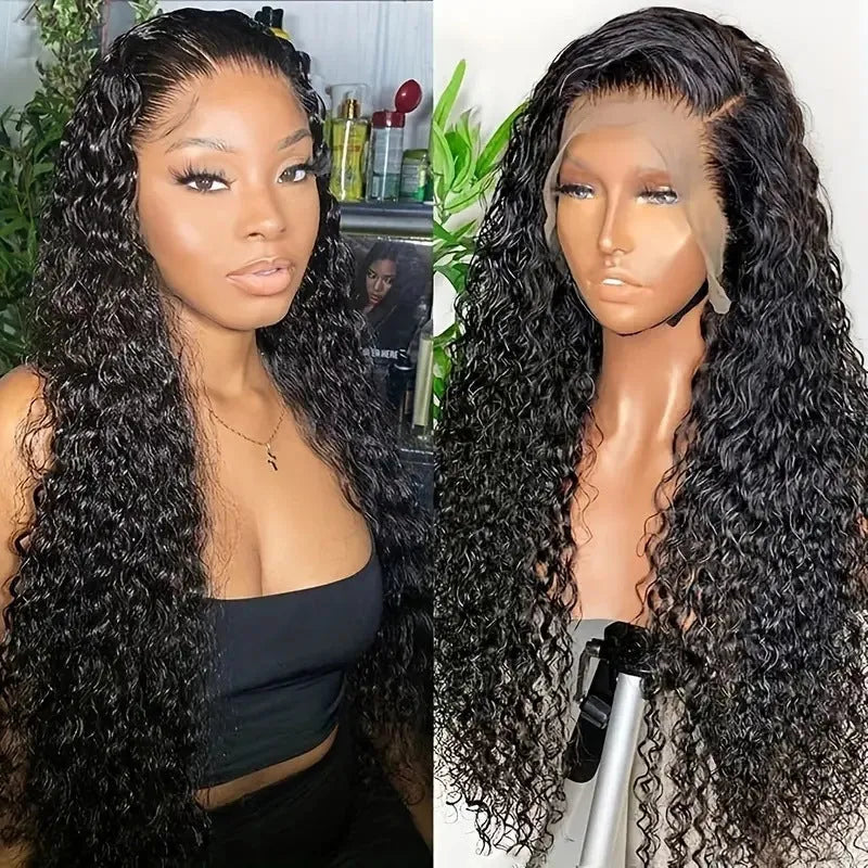 Fashion front lace synthetic wig with long curly hair and side bangs, available in multiple colours and sizes from 6 to 32 inches