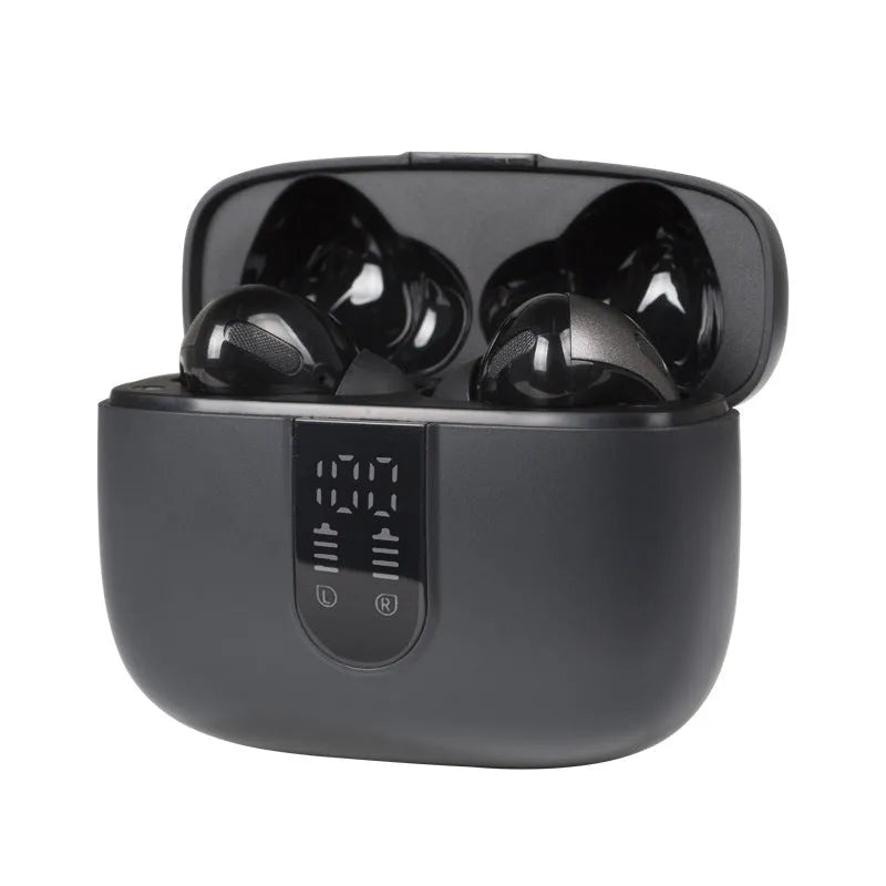 Jerry X08 wireless Bluetooth headset in black colour with charging case