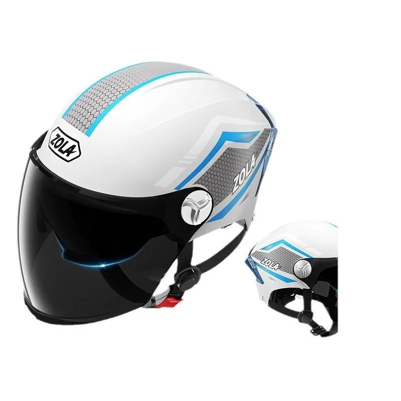 3C certified motorcycle half helmet with double mirror sun visor in light brown colour
