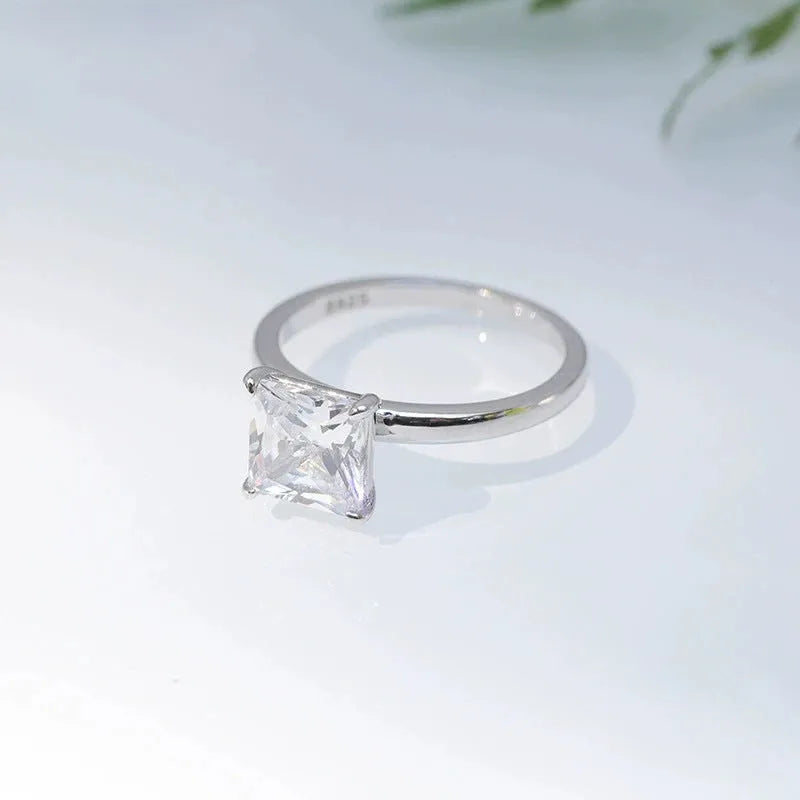 925 silver zirconium geometric ring for women in silver, gold, or rose gold colour on a plain background.