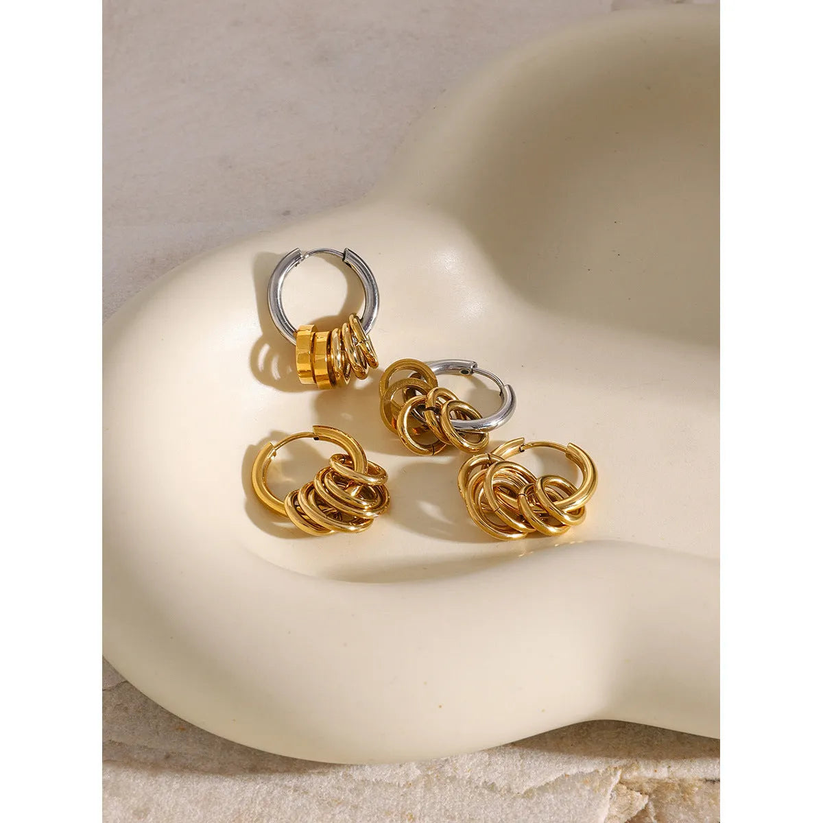 Stainless steel electroplated earrings with colour-matching design for unisex wear