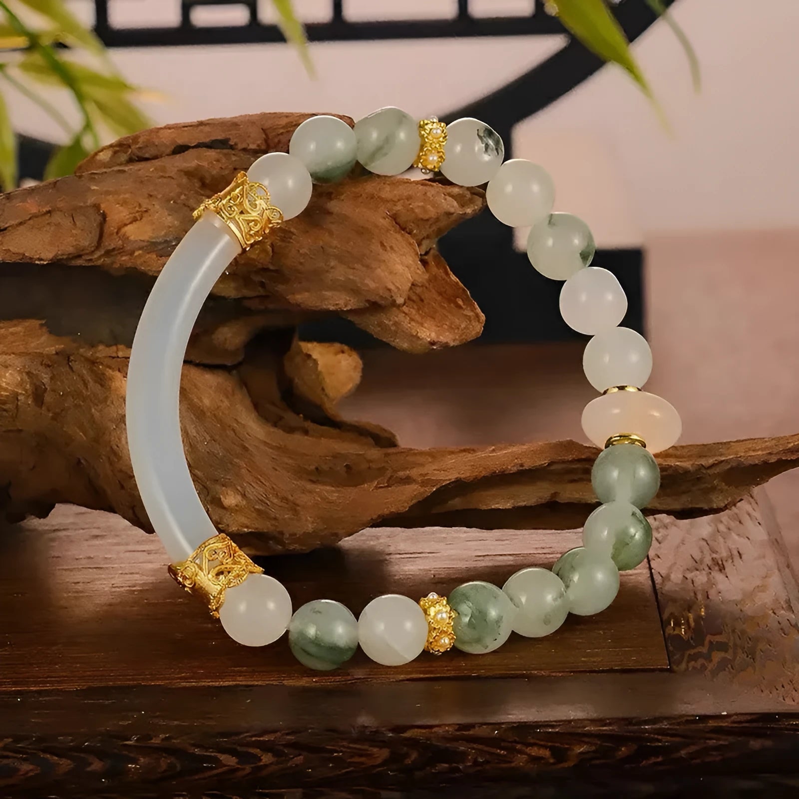 Emerald green Tian Shan Cui jade half bracelet with floating flower girl design for women