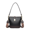 Korean style black bucket messenger bag with double shoulder straps and internal organisation pockets