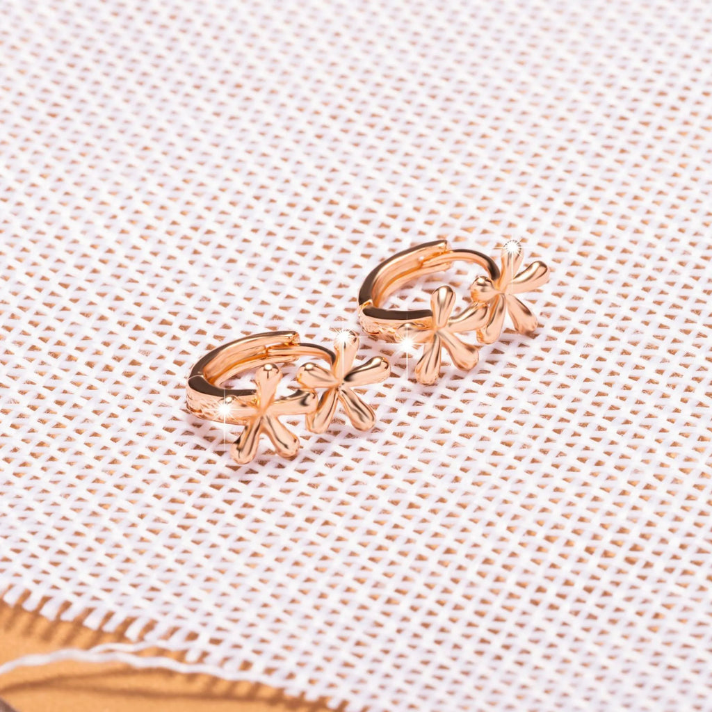 Rose gold electroplated circular earrings with waterdrop flower design in European and American style