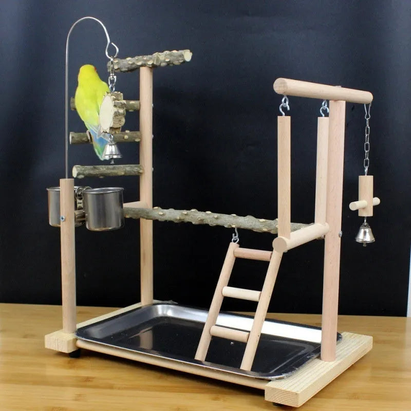 Parrot toys set with wooden tiger skin toy, peony stand, and pepper wood components for medium bird cages