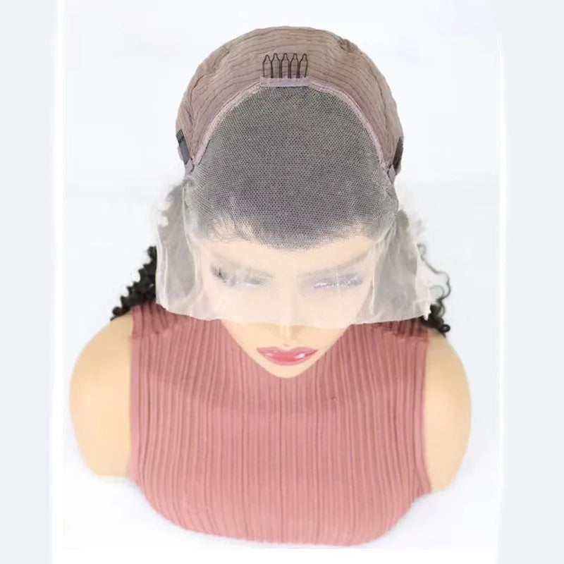 Human hair half lace front wig showing natural hairline and length options from 18 to 34 inches