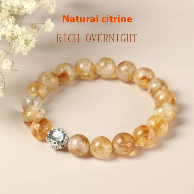 Citrine crystal bracelet with 10mm spherical beads on wrist