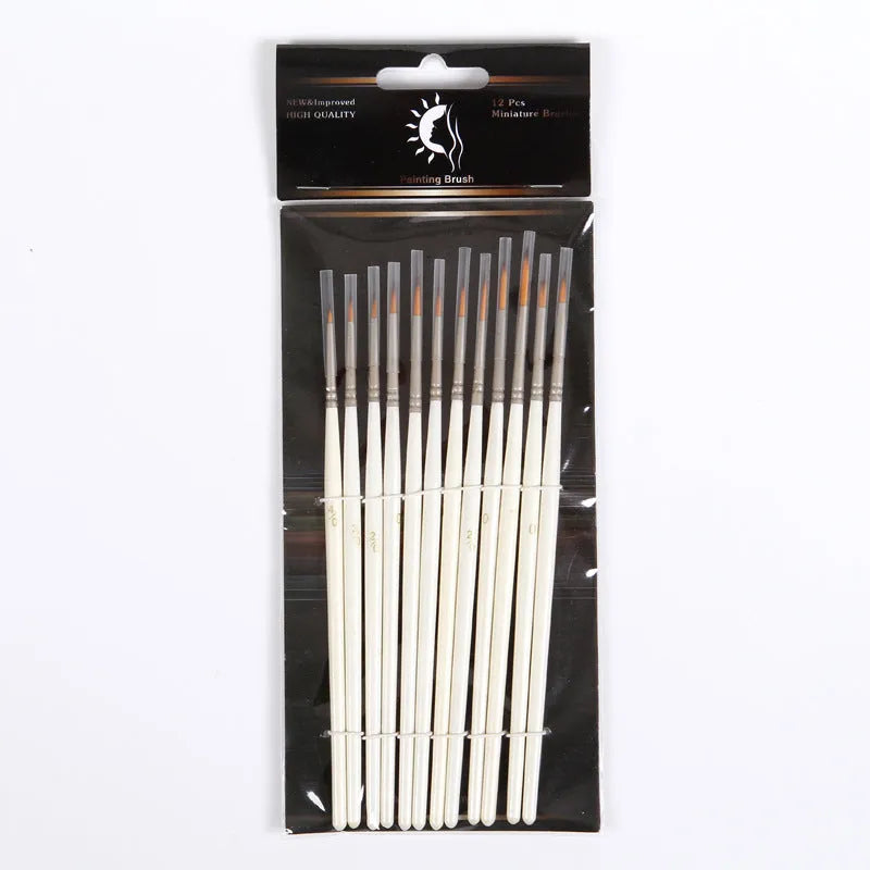 Set of 12 fluorescent brush-tip art markers in a solid wood pen holder for watercolour and acrylic painting.