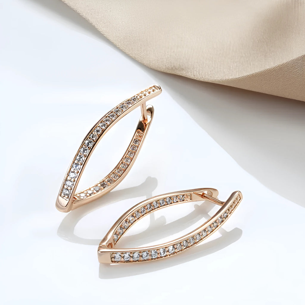 Geometric copper drop earrings for women with zircon stone accents in colour H0493.