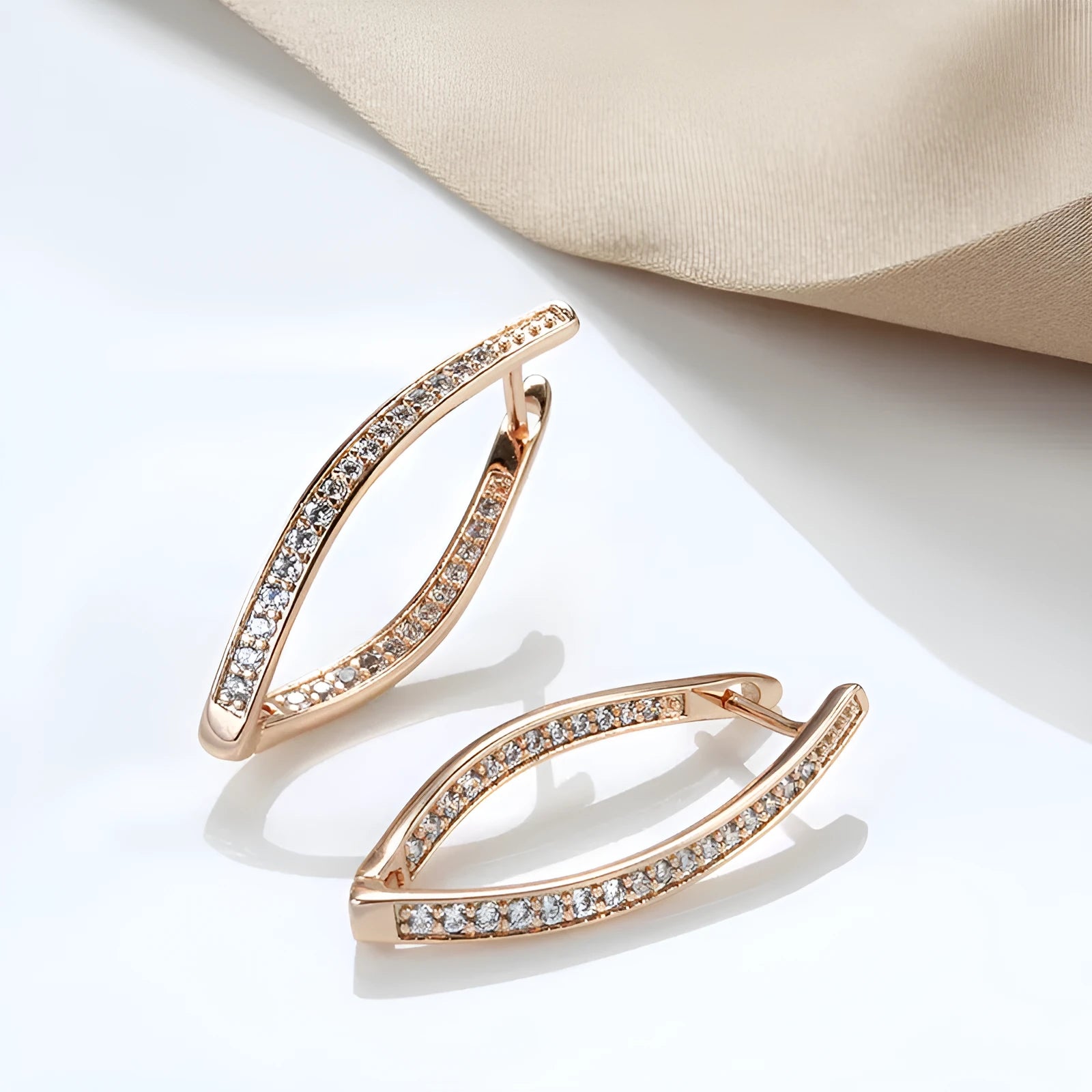 Geometric copper drop earrings for women with zircon stone accents in colour H0493.