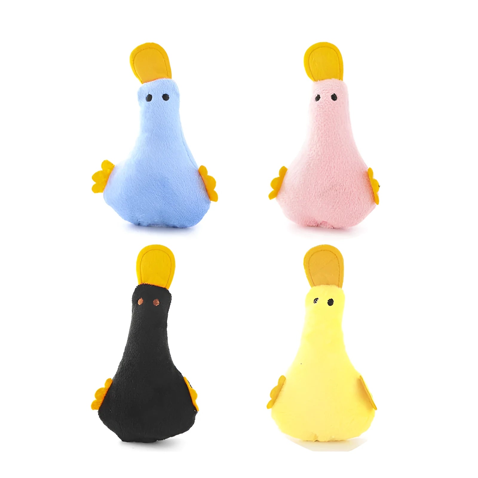 Colourful duck-shaped plush pet toy with squeaker and catnip for dogs and cats