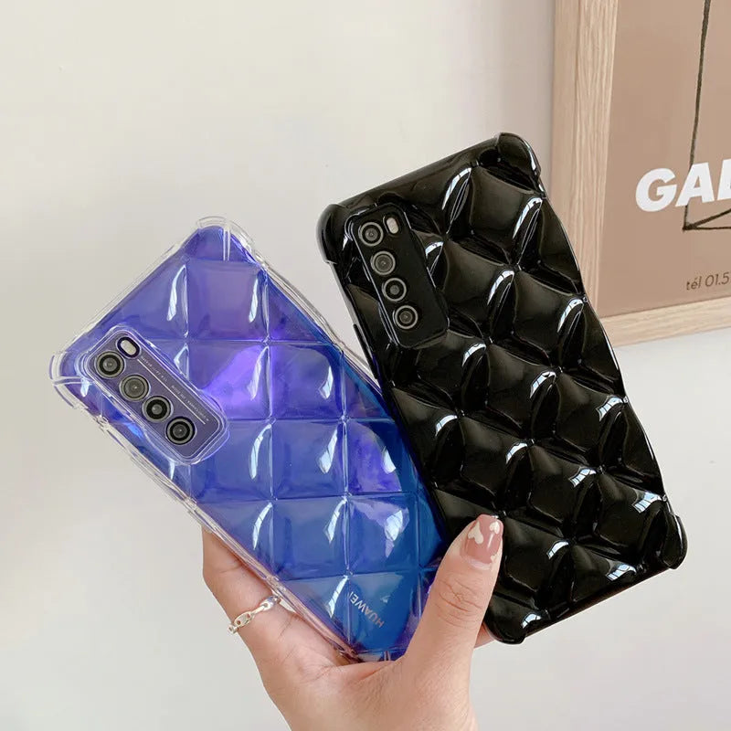 Huawei silicone phone case with diamond texture in black, green, pink or white