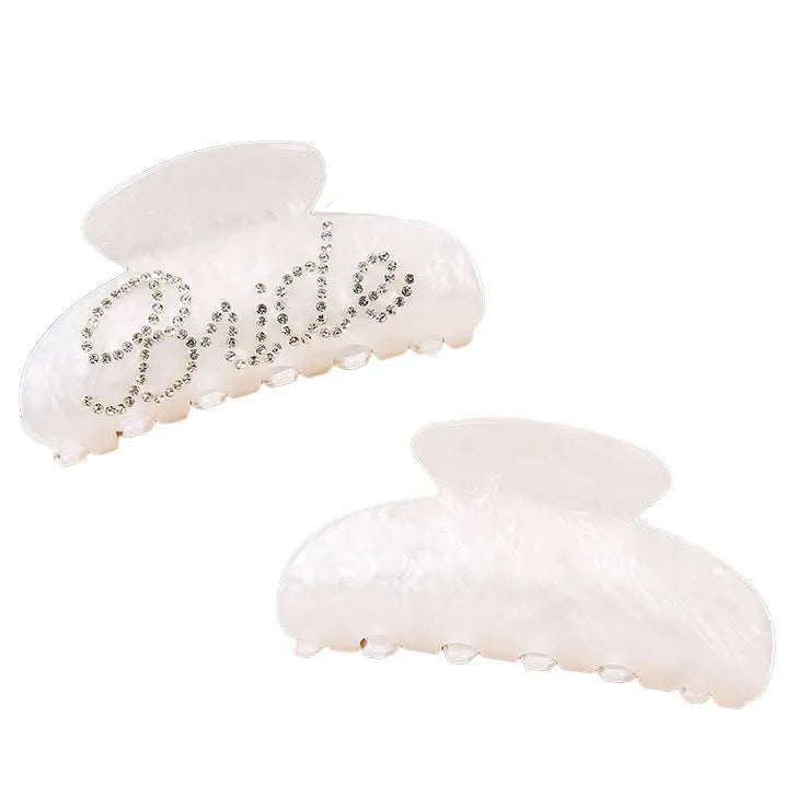 Pink and white acrylic hair clip with spot drill pattern and double-sided decoration