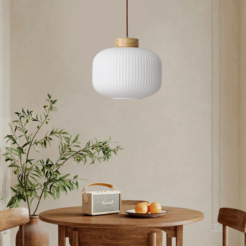 Retro Chinese wooden pendant light with Nordic design in bedroom setting