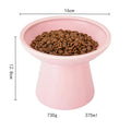 Ceramic elevated cat food bowl in blue showing wide shallow design and raised height