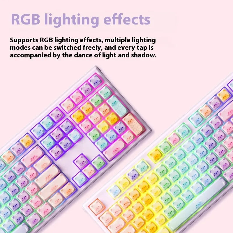 MG108B colour Sugar Cat mechanical keyboard with cat-themed keycaps and compact 108-key layout