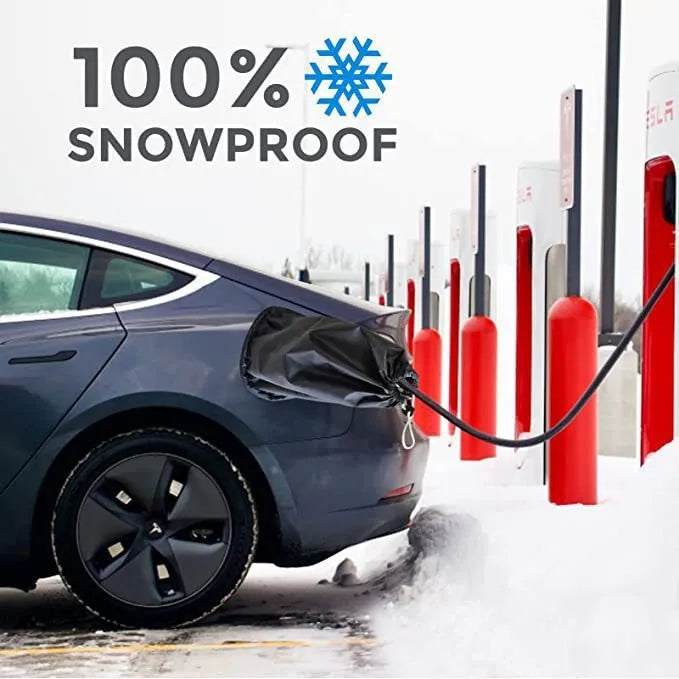 Grey waterproof cover for new energy vehicle charging port with drawstring closure