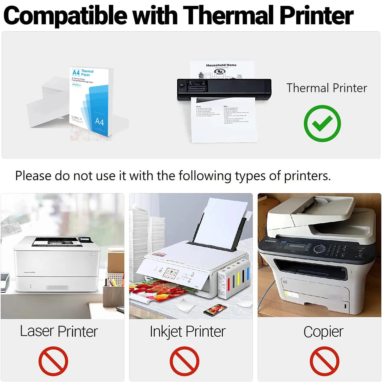 White A4 thermal printer paper in packaging showing 100 or 200 sheet options for enterprise office use