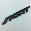 Metal car sticker with 3D effect in silver on a sports car exterior showing simple style