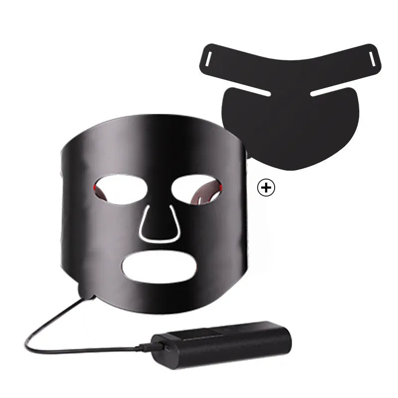 Black and gold LED phototherapy face mask with controller and strap for home skin treatment