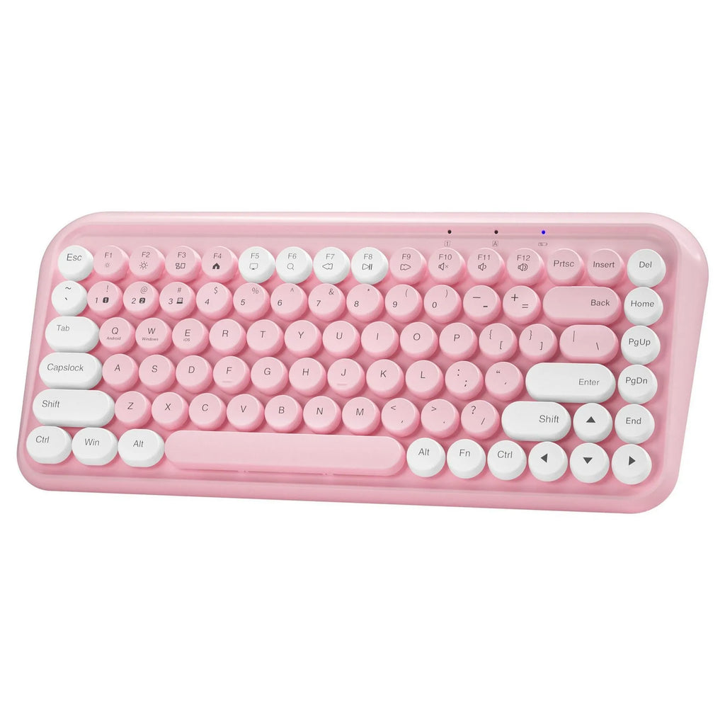 Pink wireless Bluetooth keyboard with mechanical keys and compact design