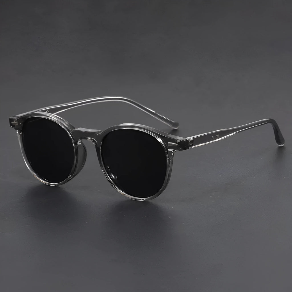 Ultra-light round frame retro sunglasses with polarised grey lenses in five colour options
