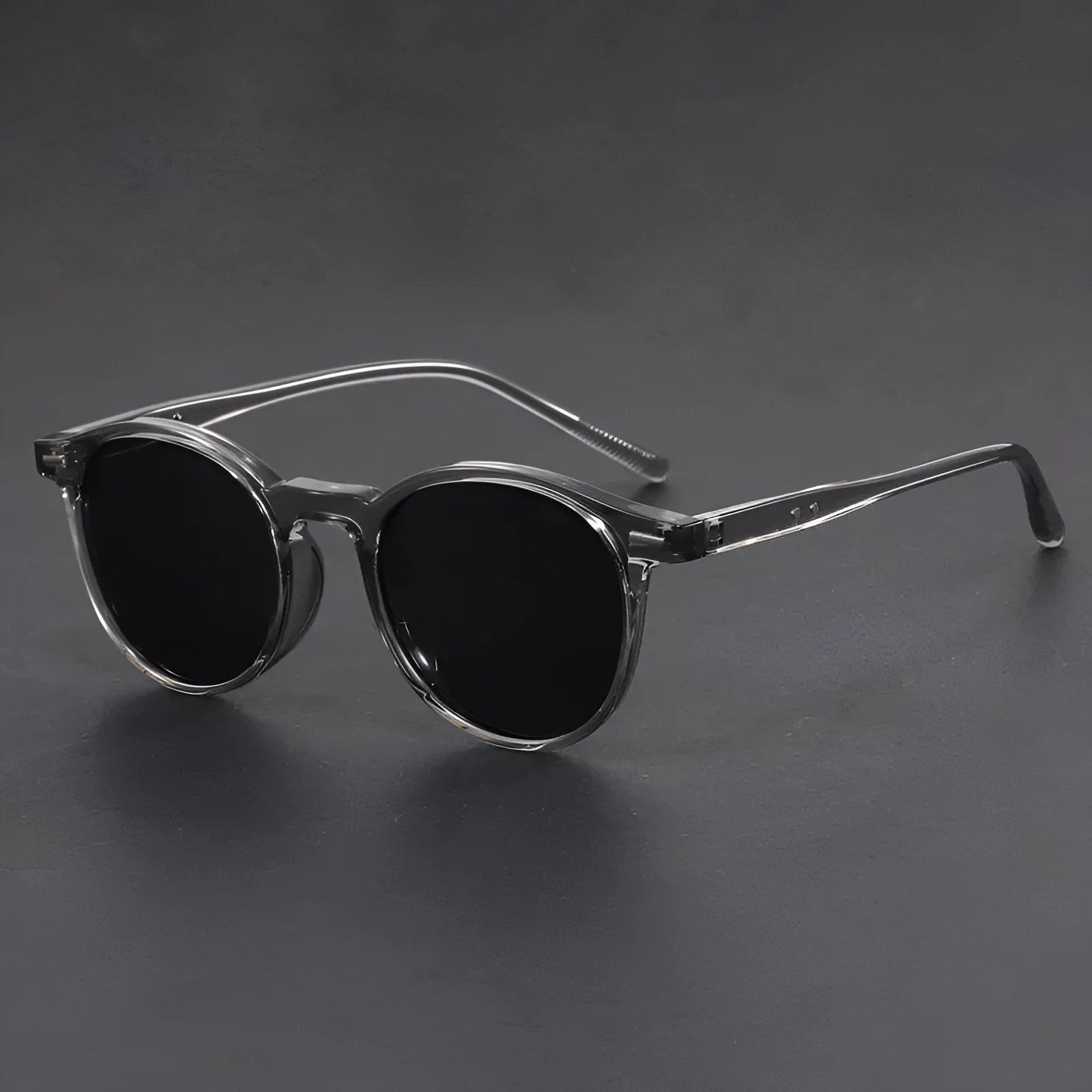 Ultra-light round frame retro sunglasses with polarised grey lenses in five colour options
