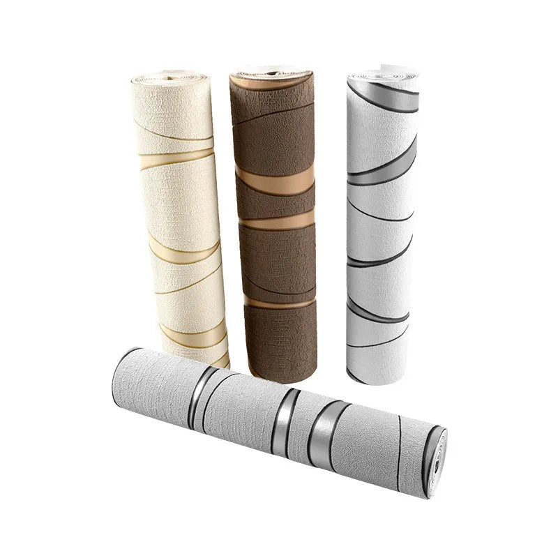 3D curve stripe pattern decorative wallpaper roll in light grey and dark brown deerskin velvet texture