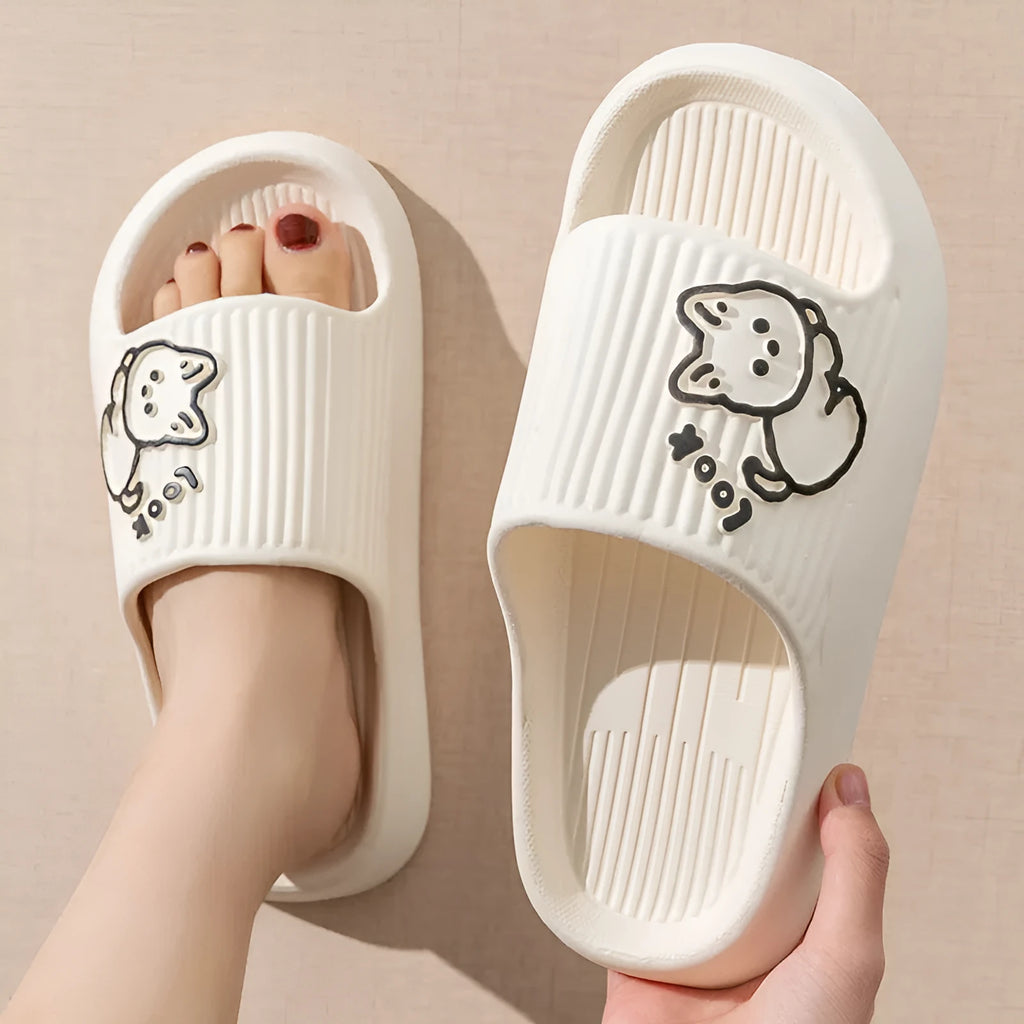 Women's EVA platform slides with cat design in multiple colours on a non-slip sole.
