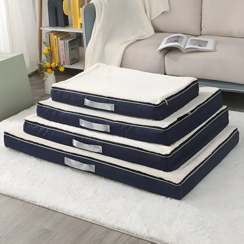Removable washable memory sponge dog mat in brown colour showing size options