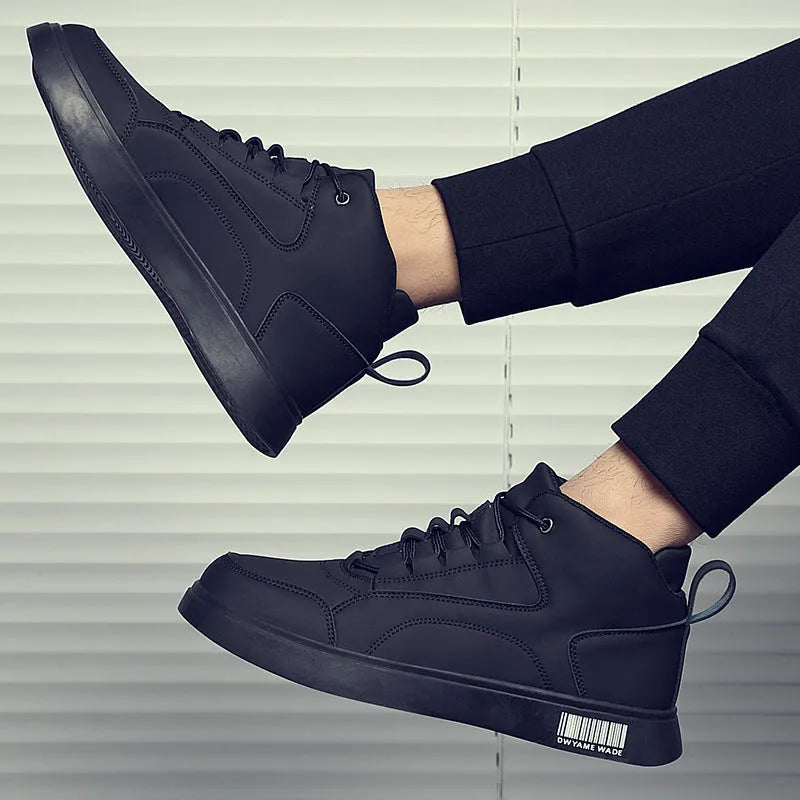 Men's white mid-top casual sports shoes with lace-up front and rubber sole.