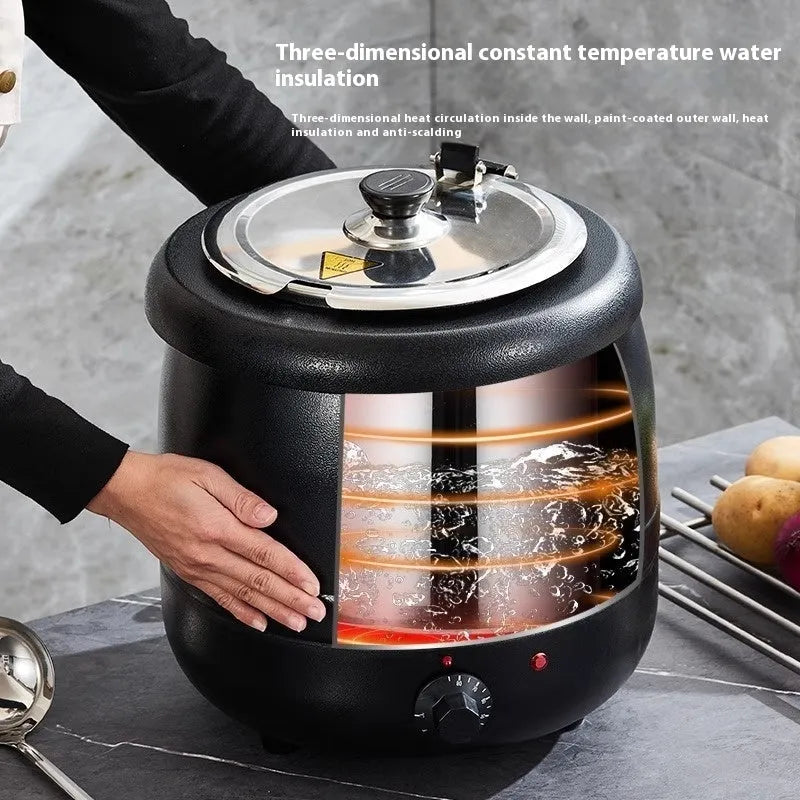 10-litre stainless steel electric heating insulation pot with large mouth cover for soup and porridge temperature maintenance