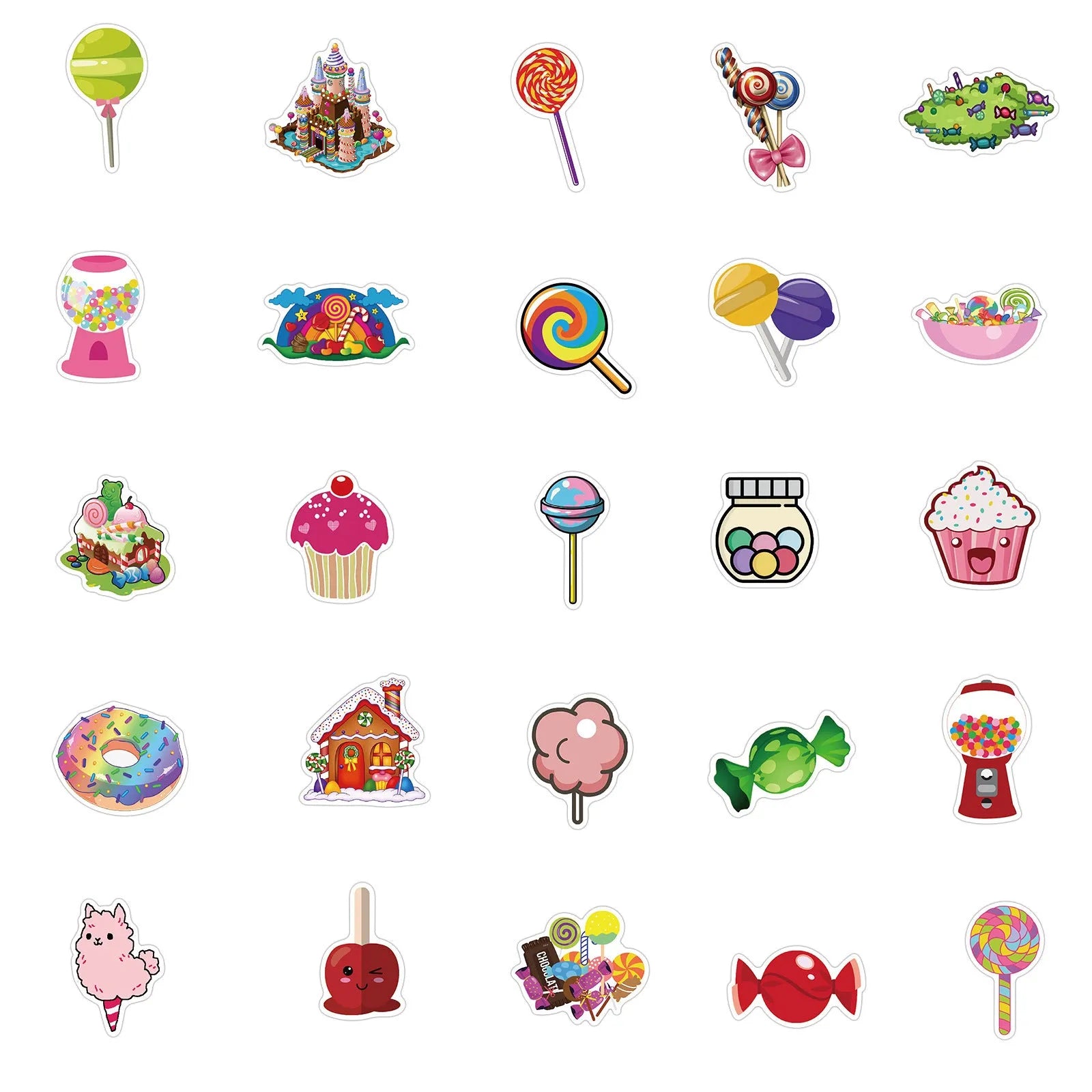 Candy series colourful graffiti cartoon stickers pack with 50 adhesive sheets in 4-6cm sizes