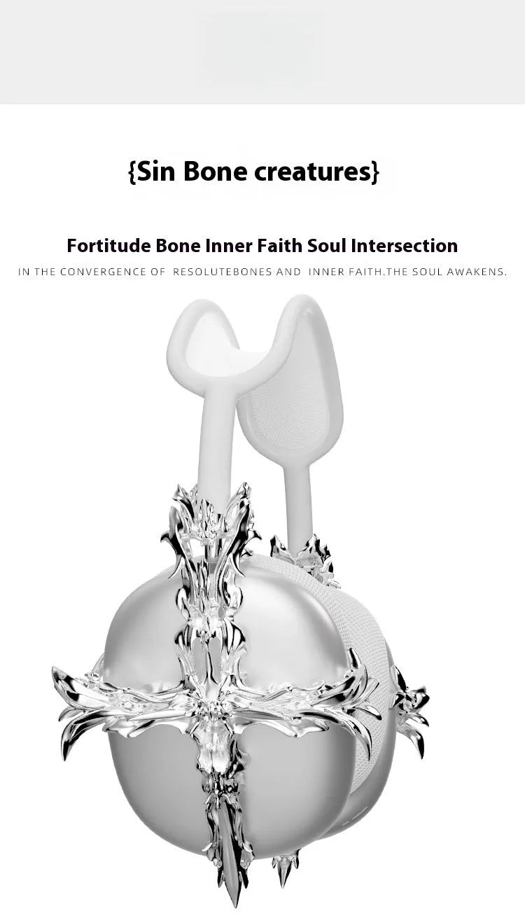 Gothic cross patterned resin cover for Apple AirPods Max headphones in silver colour
