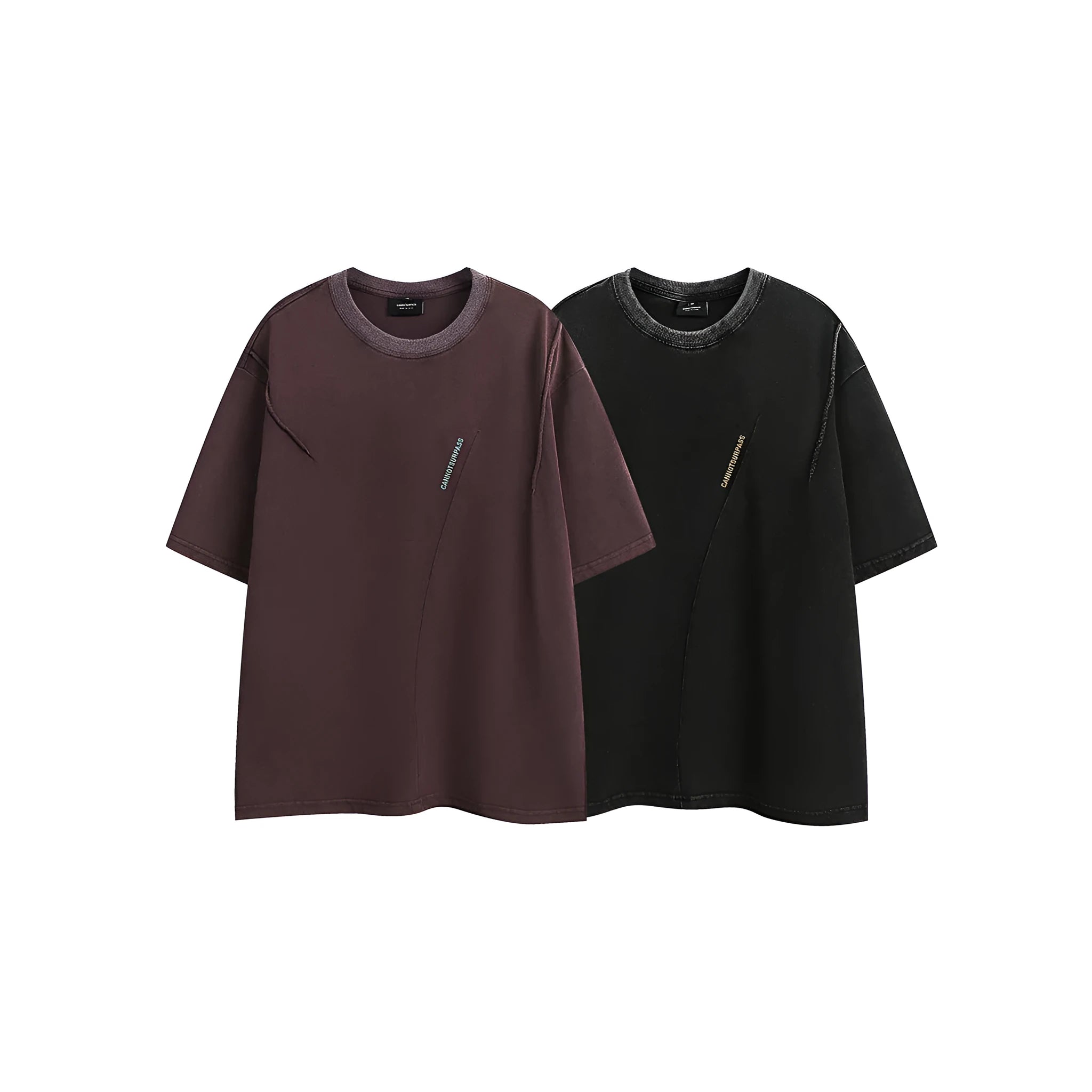 Men's loose fit black embroidered retro short-sleeved cotton t-shirt on a hanger