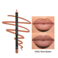 Matte lip liner pencil in a cosmetic case showing one of 14 wood tone shades from colour range 201 to 214