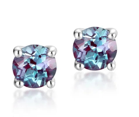 925 silver ear studs with round cultivated alexandrite stone in geometric setting