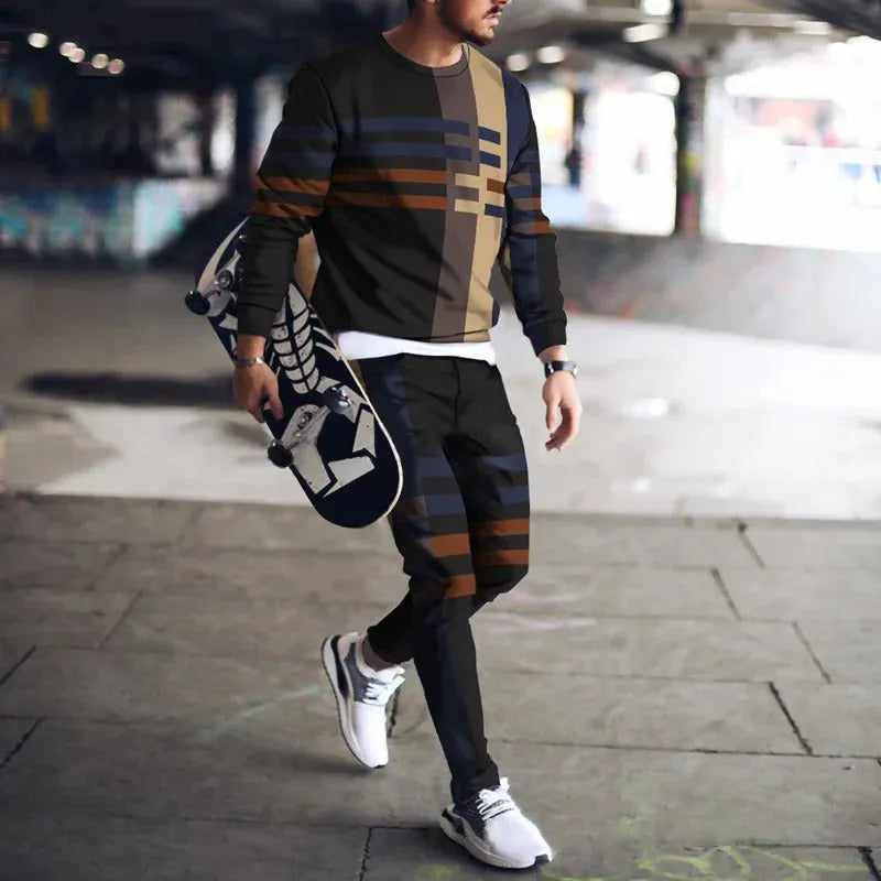 Men's casual suit printed sportswear set with polyester jacket and trousers in G5Z503 colour